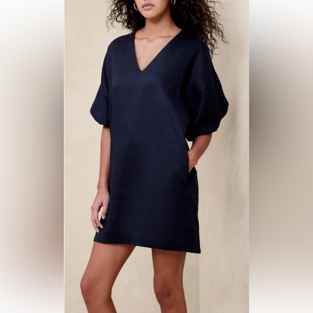 Banana Republic Livia Linen Mini Dress Navy Blue Size Large. J-38